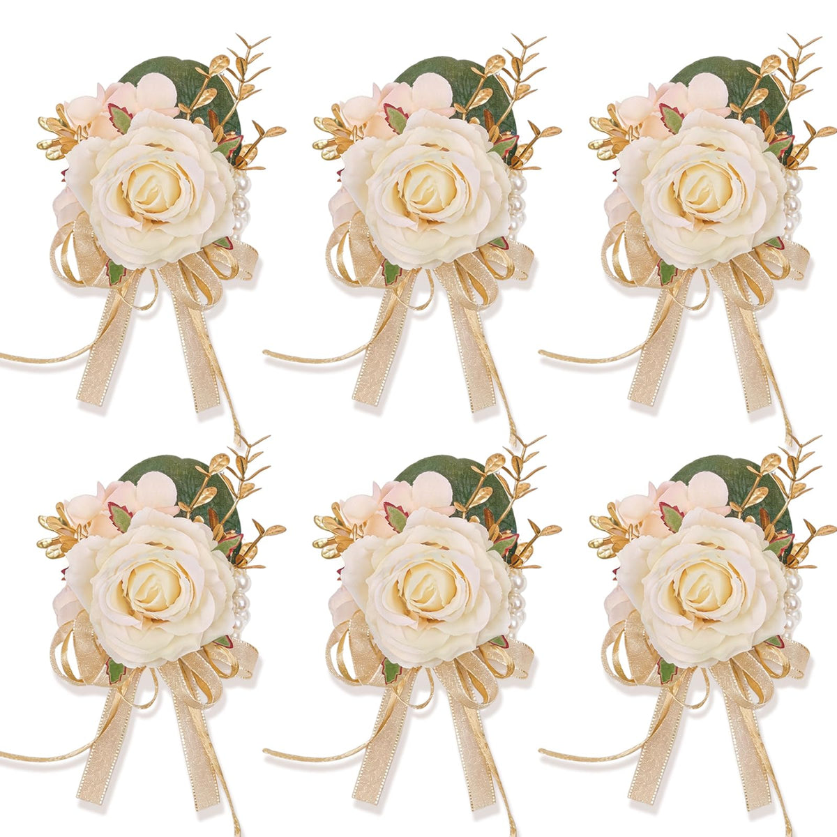 Lavender Purple Faux Wrist Corsages, Set of 6, for Bride Wedding
