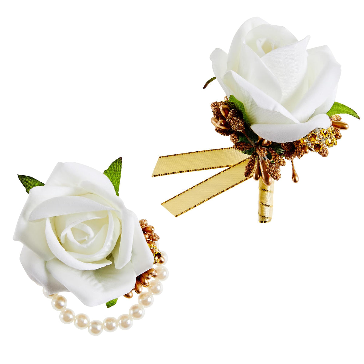 SITUMEIZI 2Pcs Red Rose Wrist Corsage and Boutonniere Set for Prom Decor