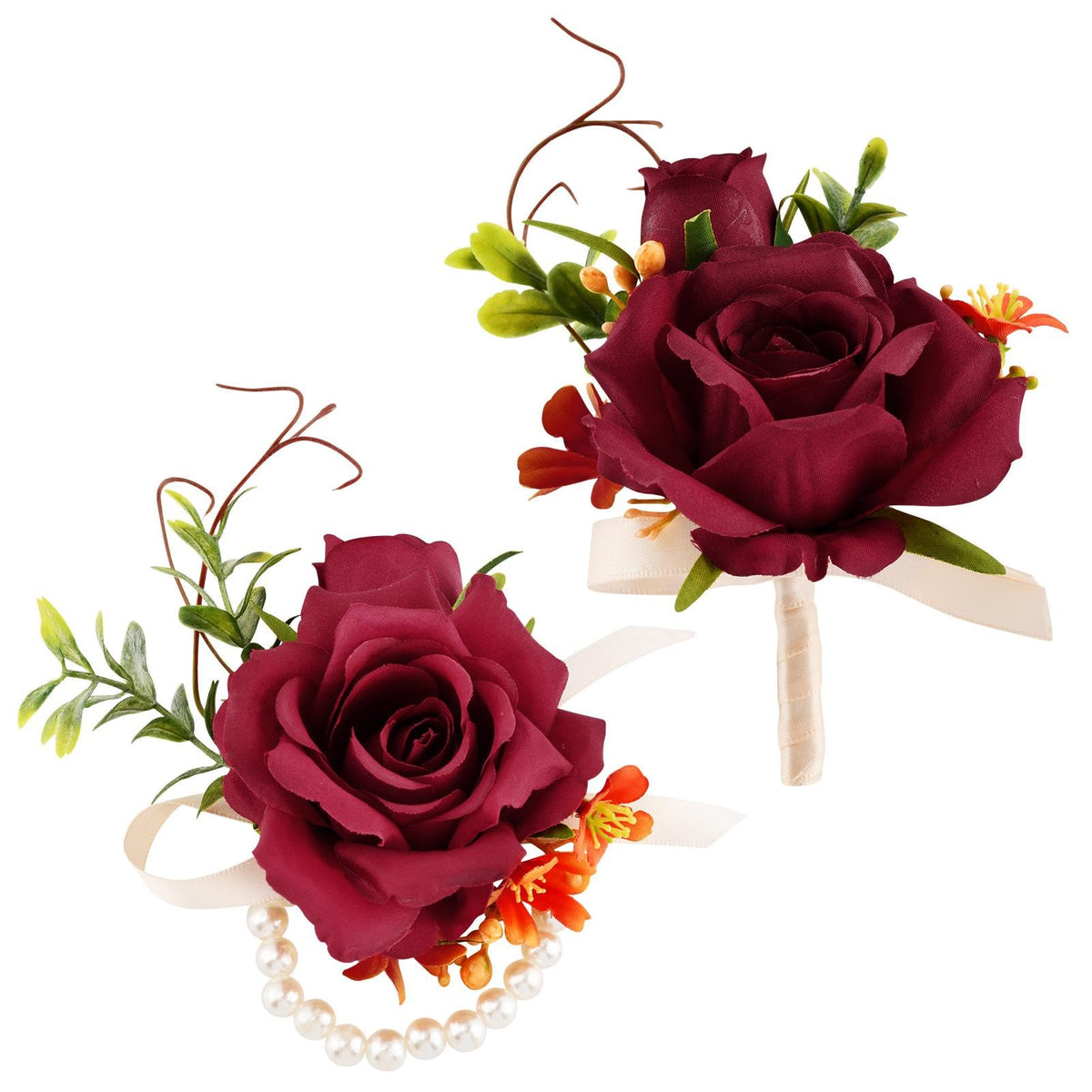 Wrist Corsage and Boutonniere Set for Wedding, Prom Suit Accessories