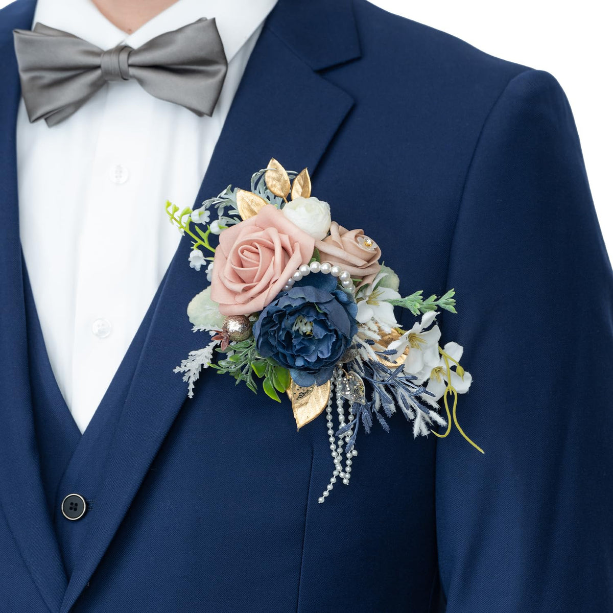 TINGE TIME Luxury Groom Boutonniere for Wedding, 1 PCS Pocket Boutonniere for Men Wedding, Prom, Homecoming, Anniversary, Graduation, Christmas Dinner (Terracotta)