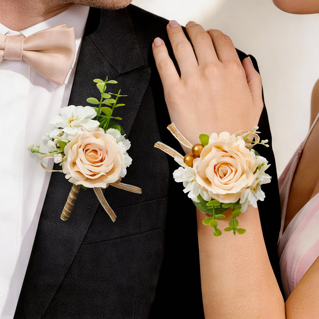 Serwalin Ivory White Rose Corsage and Boutonniere Set for Wedding Prom