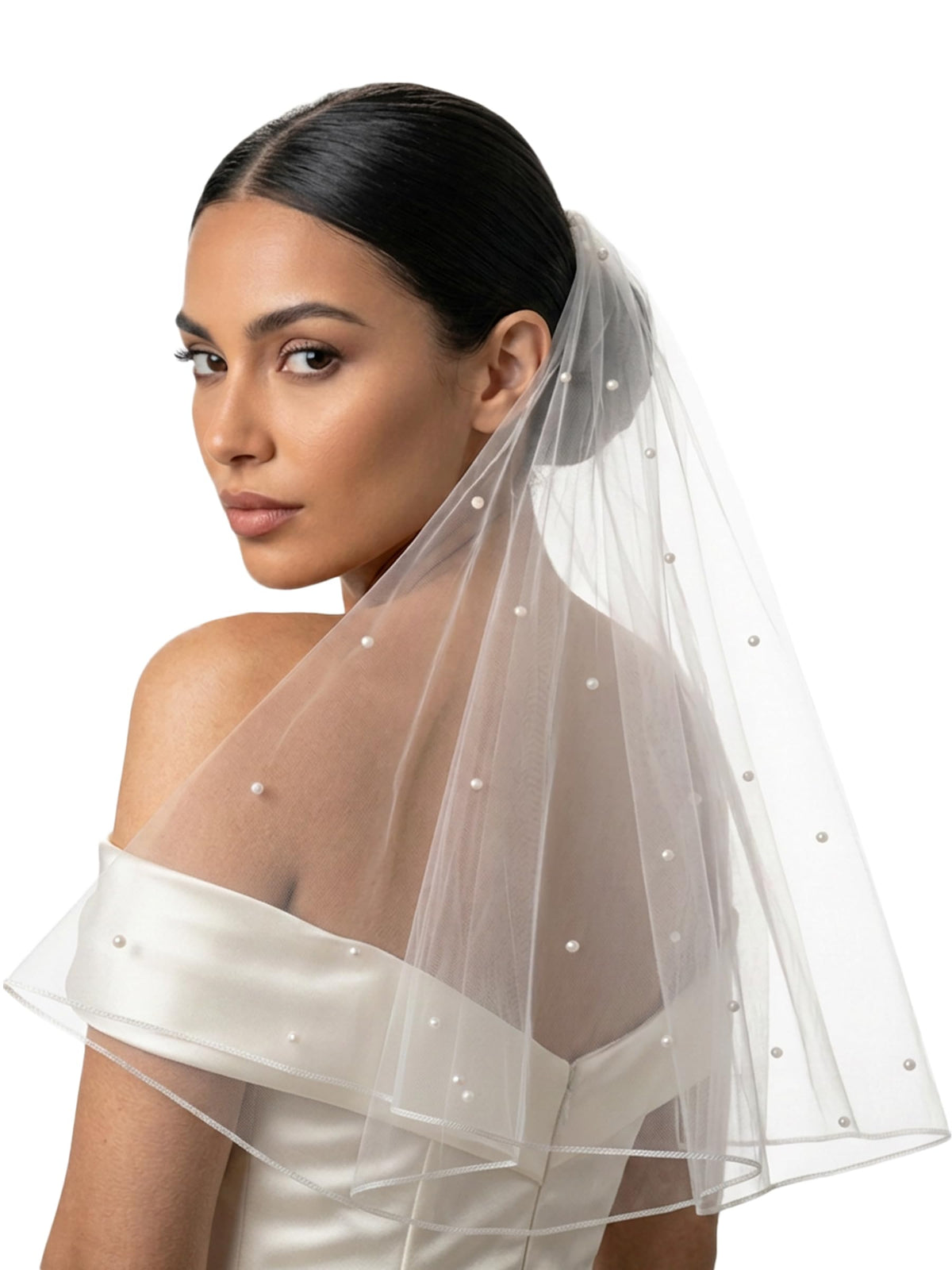 Bridal Veil Bachelorette Party Veil White Bow Wedding Veil Elegant Tulle Layer Hair Clip for Women and Girls