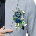 Blue Rose Boutonniere for Men - Single Pocket Pin, 6.7"x4"