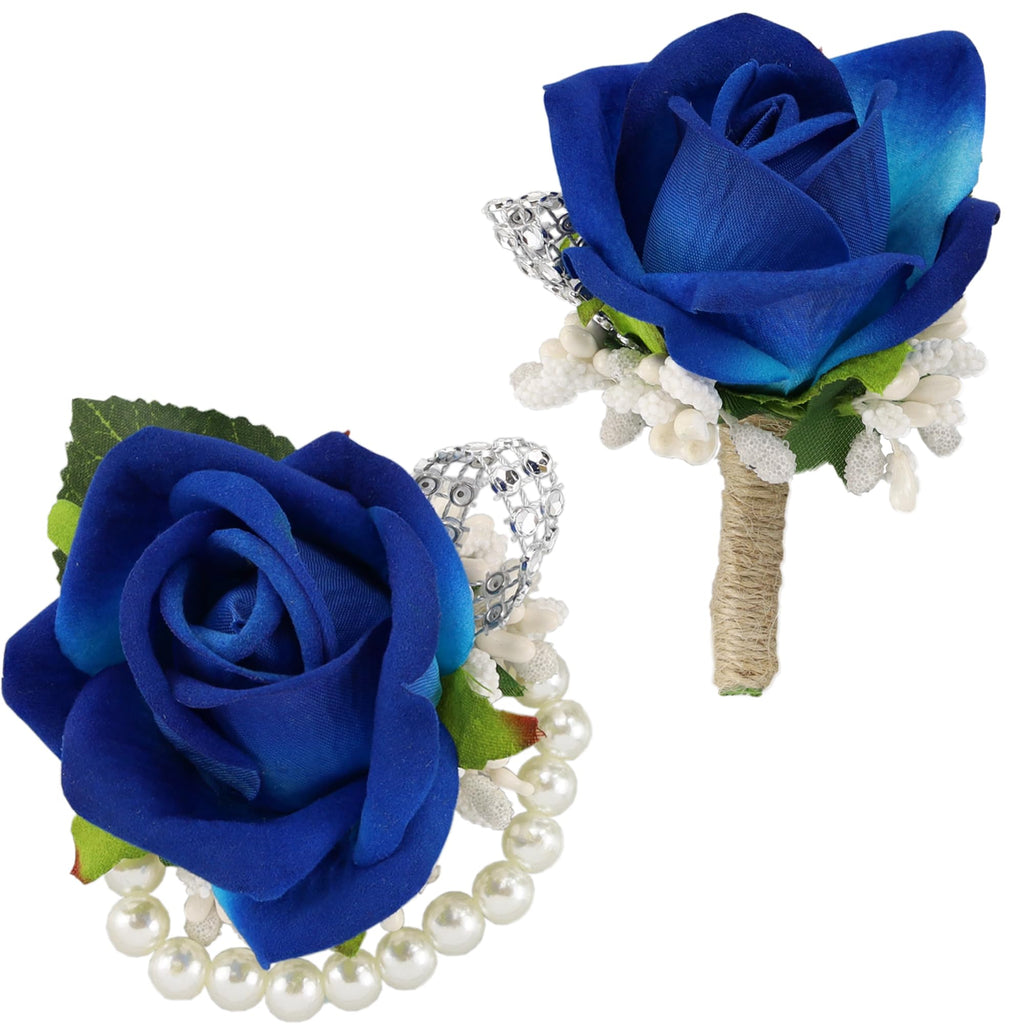 SITUMEIZI 2Pcs Red Rose Wrist Corsage and Boutonniere Set for Prom Decor