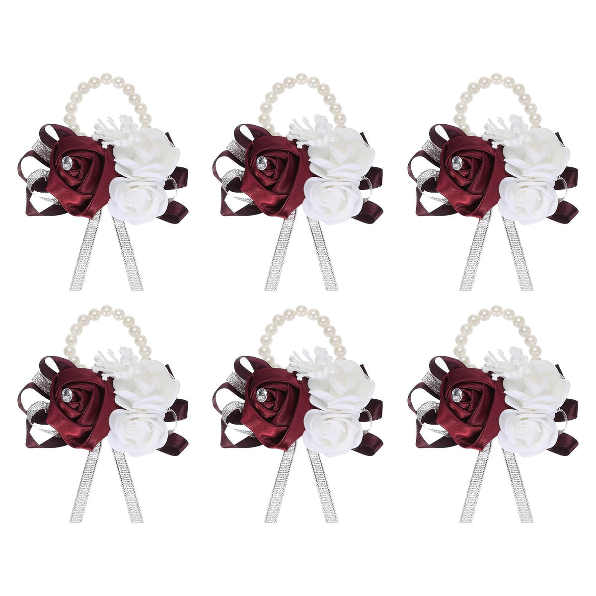 MECCANIXITY 12Pcs Wrist Corsage Artificial Flower Bracelets Rose Wrist Bride Groom Decorative for Wedding Ceremony Prom Party Anniversary Sky Blue