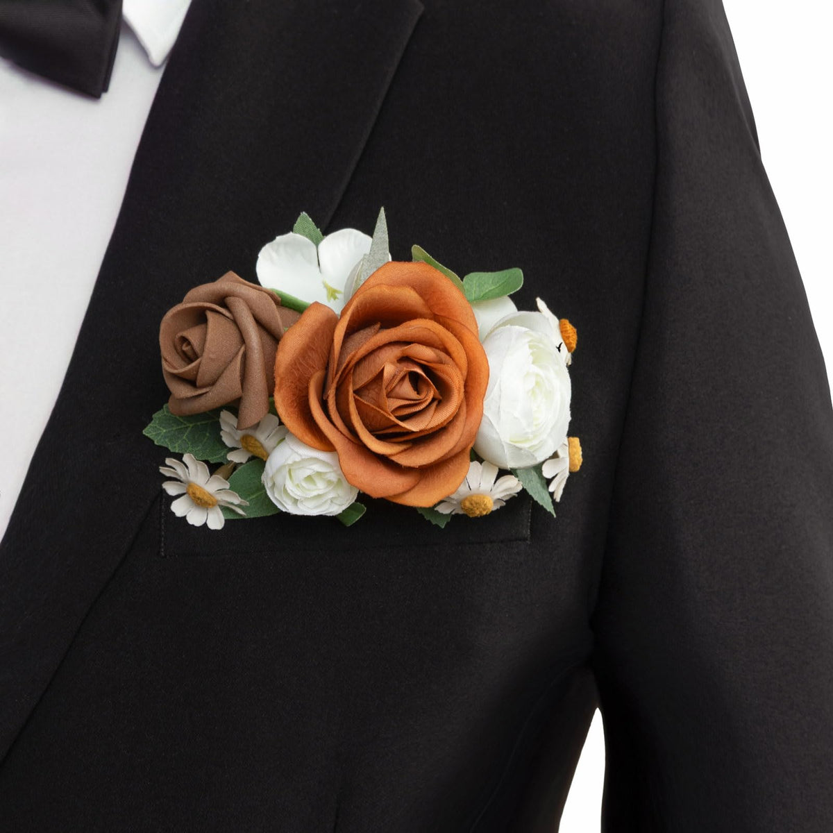 Ling's Moment Boutonniere for Men with Pin, White Ranunculus Ivory, 6"Wx5"H