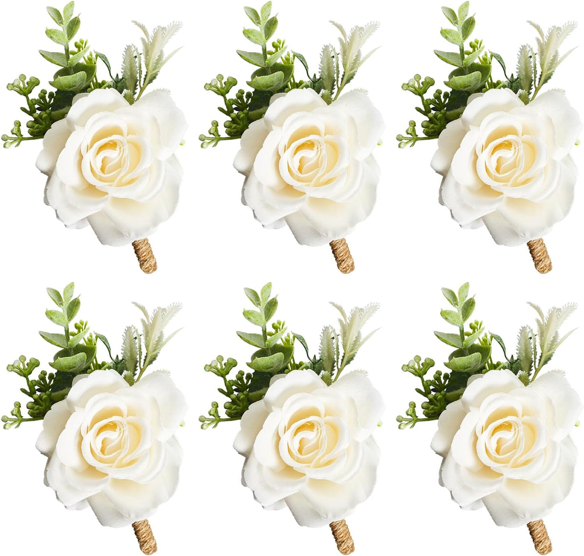 Gvhntk Ivory Rose Boutonniere for Men Wedding Set of 6 Groom Groomsmen Best Man Artificial Flowers Boutonniere for Wedding Ceremony Anniversary Prom Flowers Formal Dinner Party (6, White, Middle)