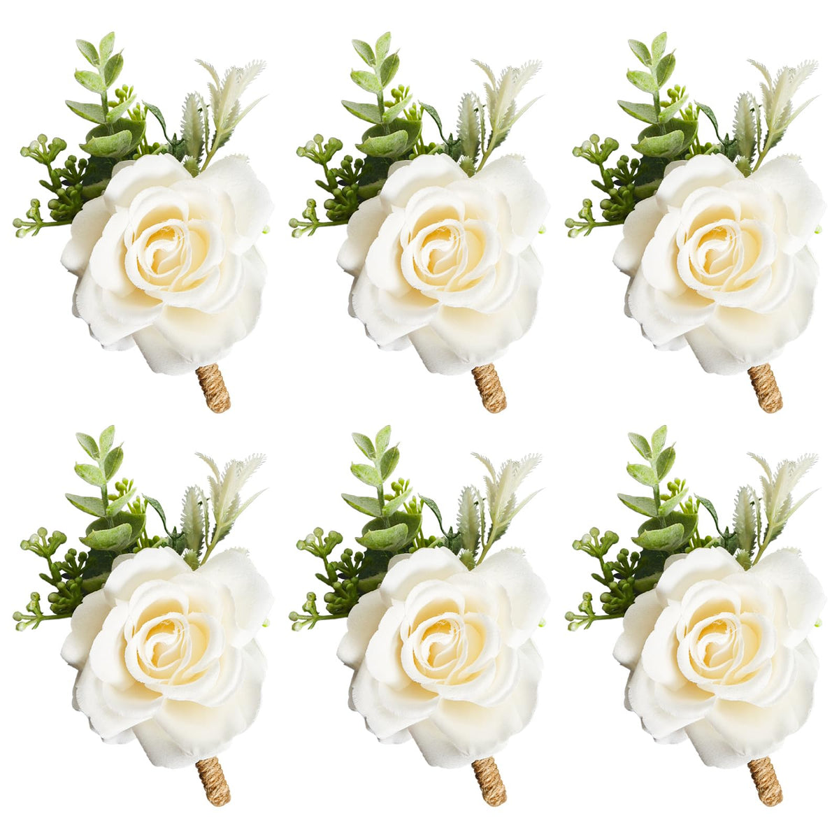 Gvhntk Ivory Rose Boutonniere for Men Wedding Set of 6 Groom Groomsmen Best Man Artificial Flowers Boutonniere for Wedding Ceremony Anniversary Prom Flowers Formal Dinner Party (6, White, Middle)