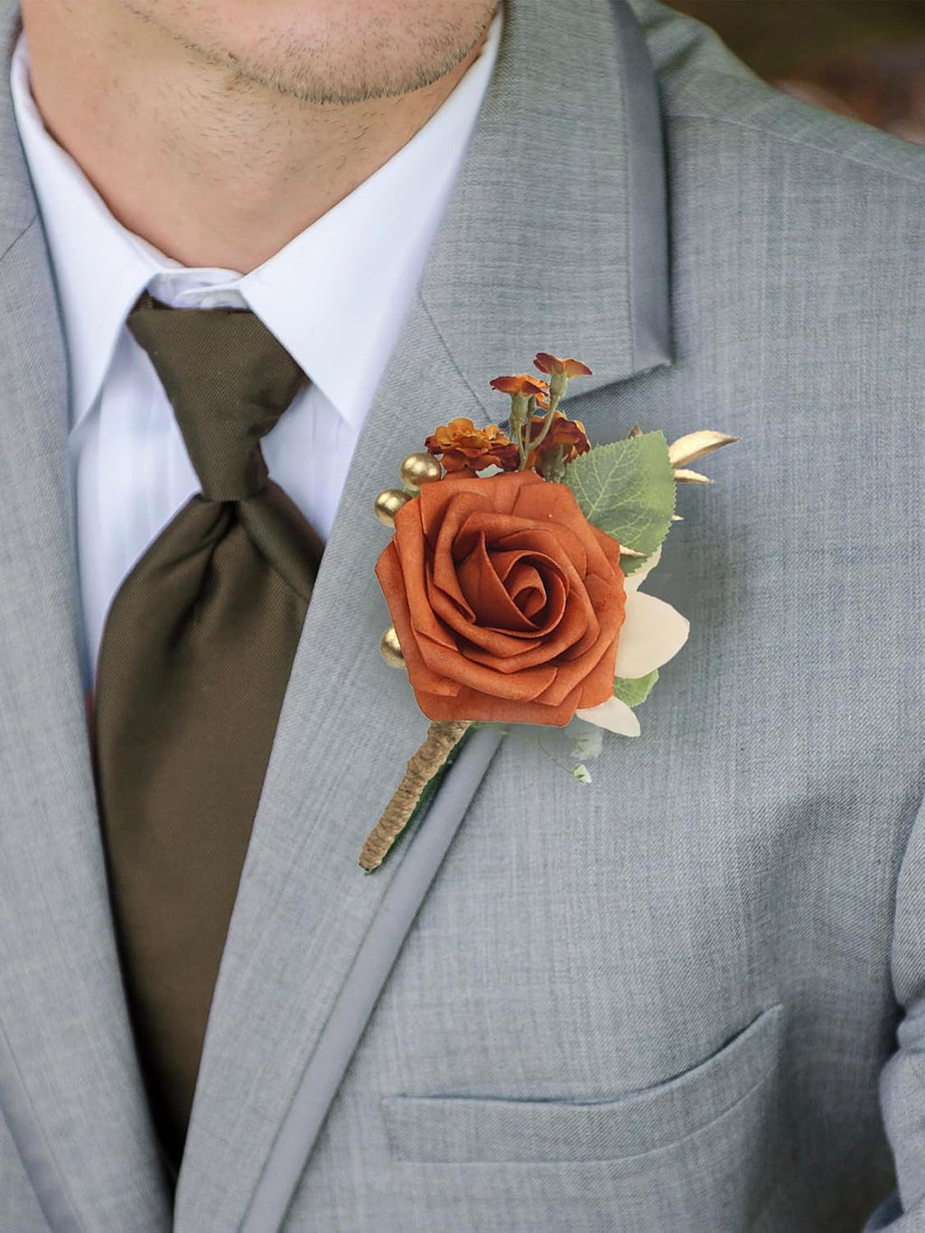 Rinlong 2Pcs Terracotta Boutonnieres with Pins for Men, Groom, Groomsmen