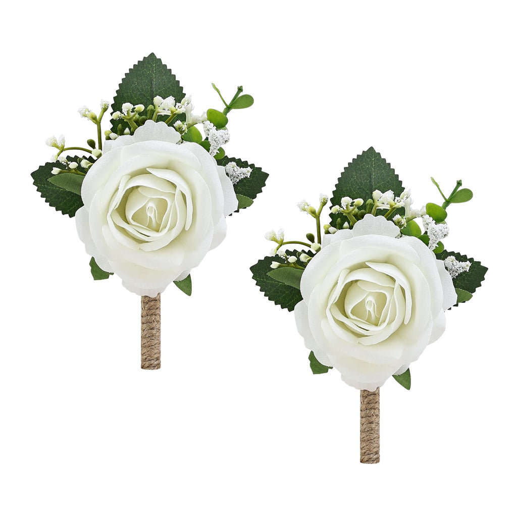 2Pcs Red Rose Corsage and Men Boutonniere Set, Wrist Band Bracelets, for Wedding Bride Bridesmaid Groom Groomsmen Flower Accessories Prom Party Man Suit Decor