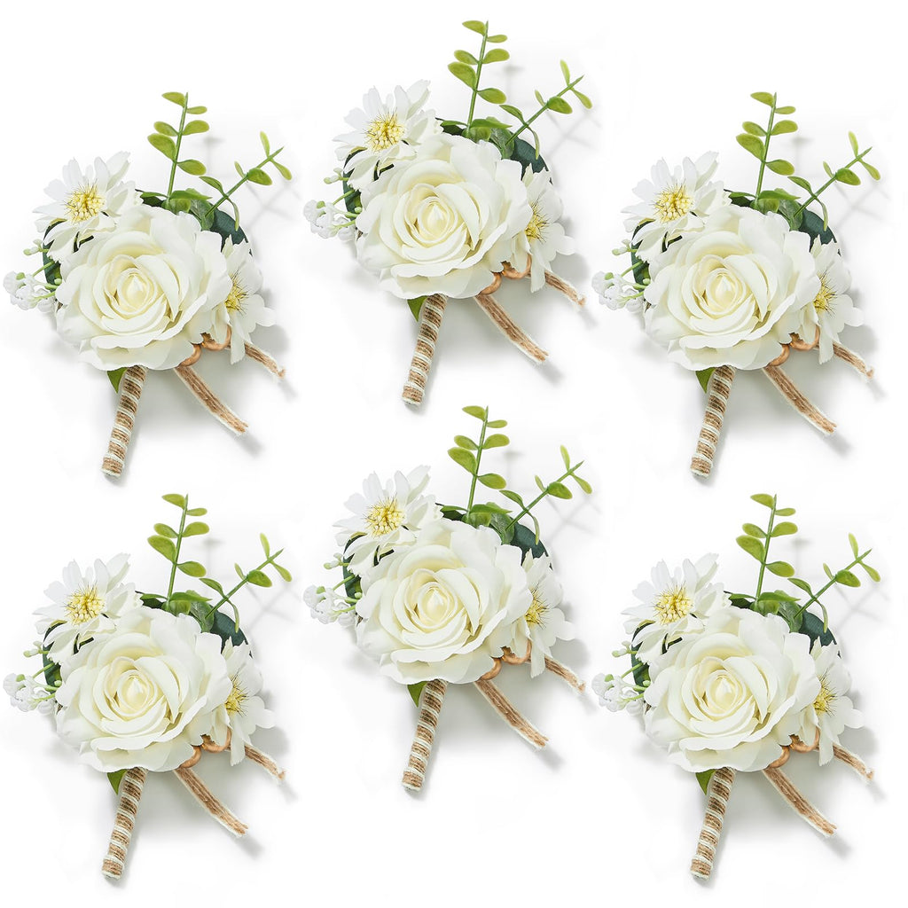 Serwalin Ivory White Rose Corsage and Boutonniere Set for Wedding Prom