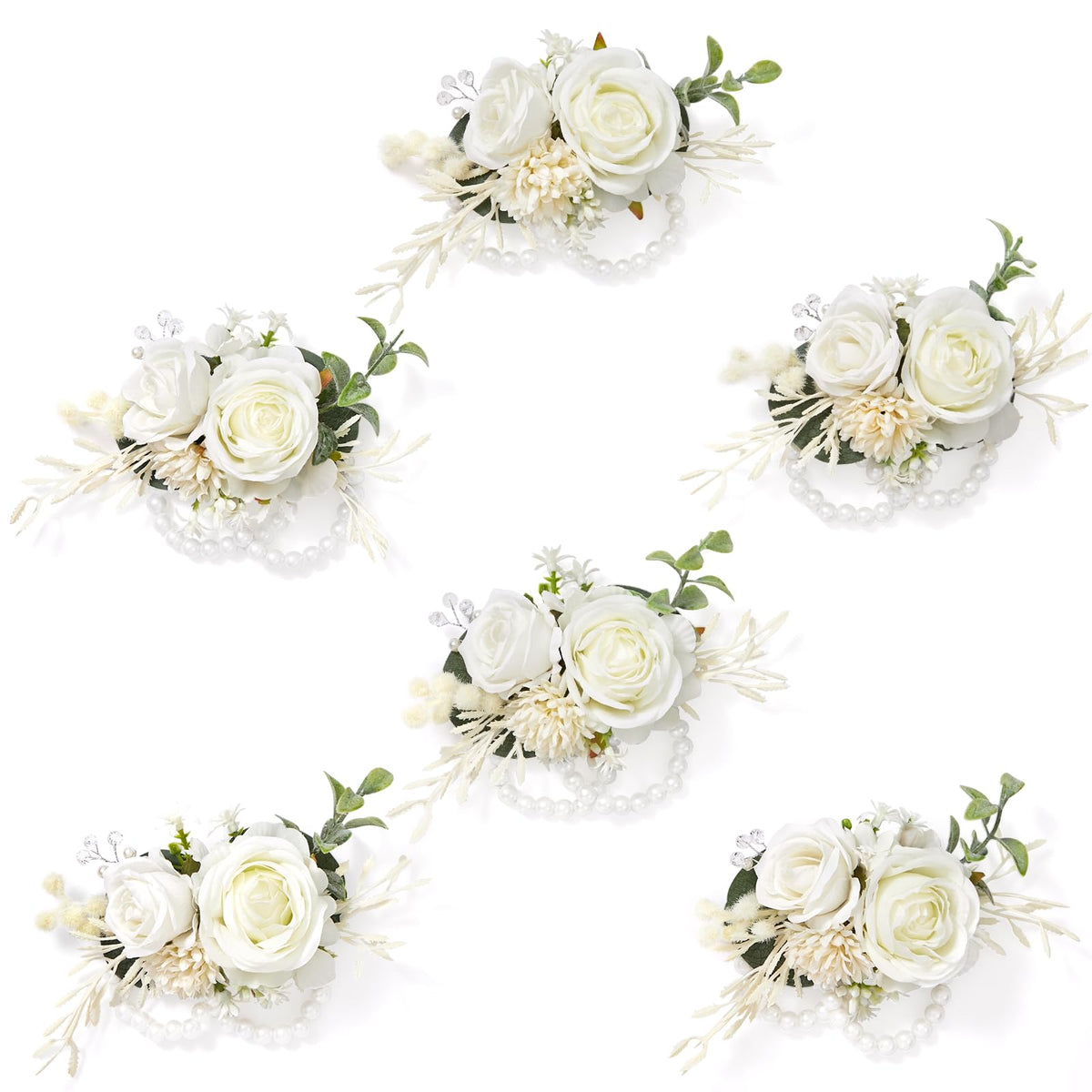 Serwalin 6 Pcs White Rose Wrist Corsage Wristlet for Wedding Prom Party