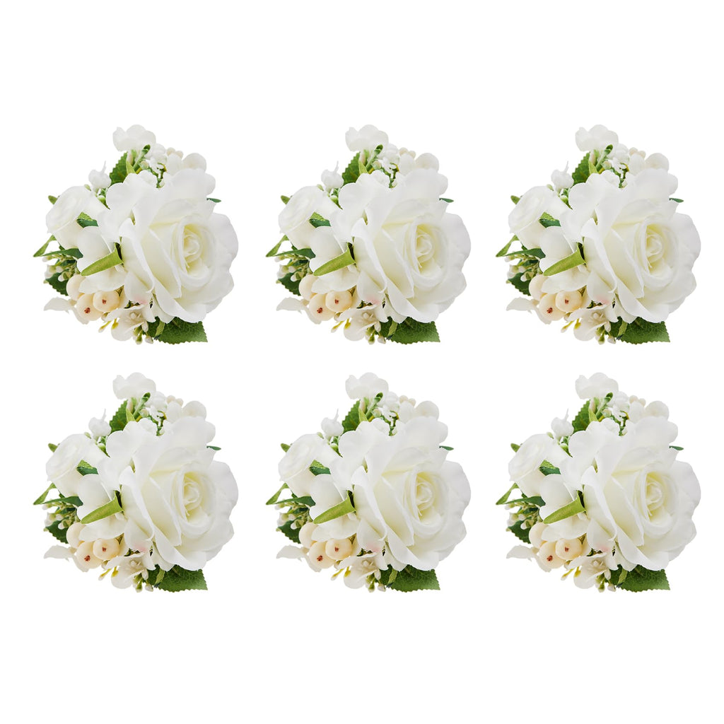 6Pcs White Artificial Silk Rose Wrist Corsages Wedding Prom