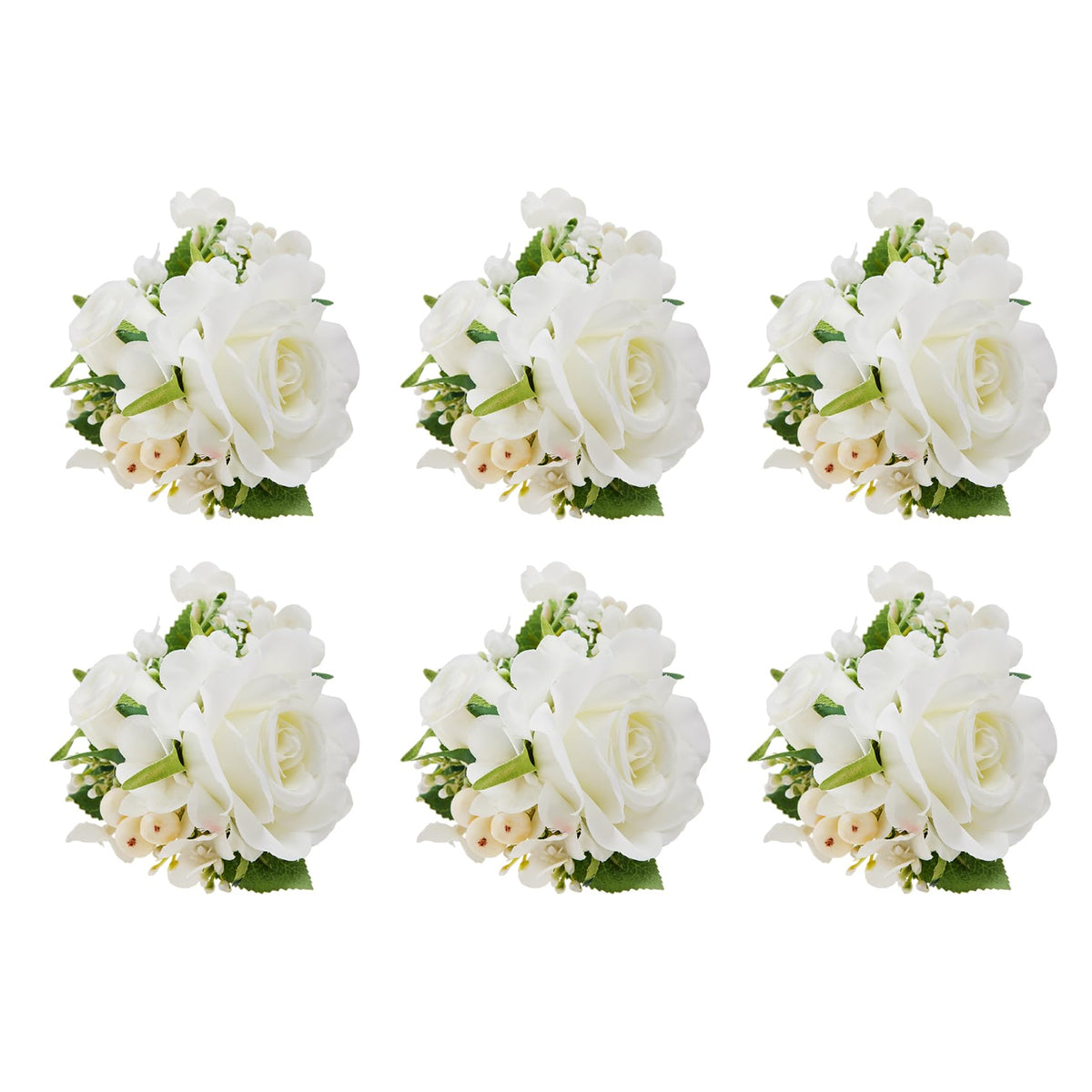 6Pcs White Artificial Silk Rose Wrist Corsages Wedding Prom