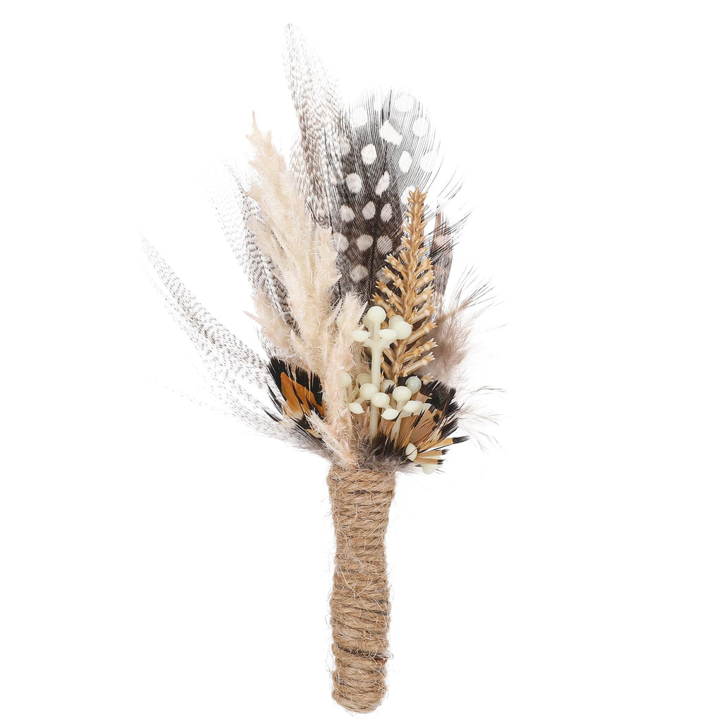 Rose Boutonniere for Men - Prom Boutonniere for Wedding Feather Rustic Boutonnieres for Groom Boho Corsage for Groomsmen Anniversary Formal Dinner Party Ceremony Celebration