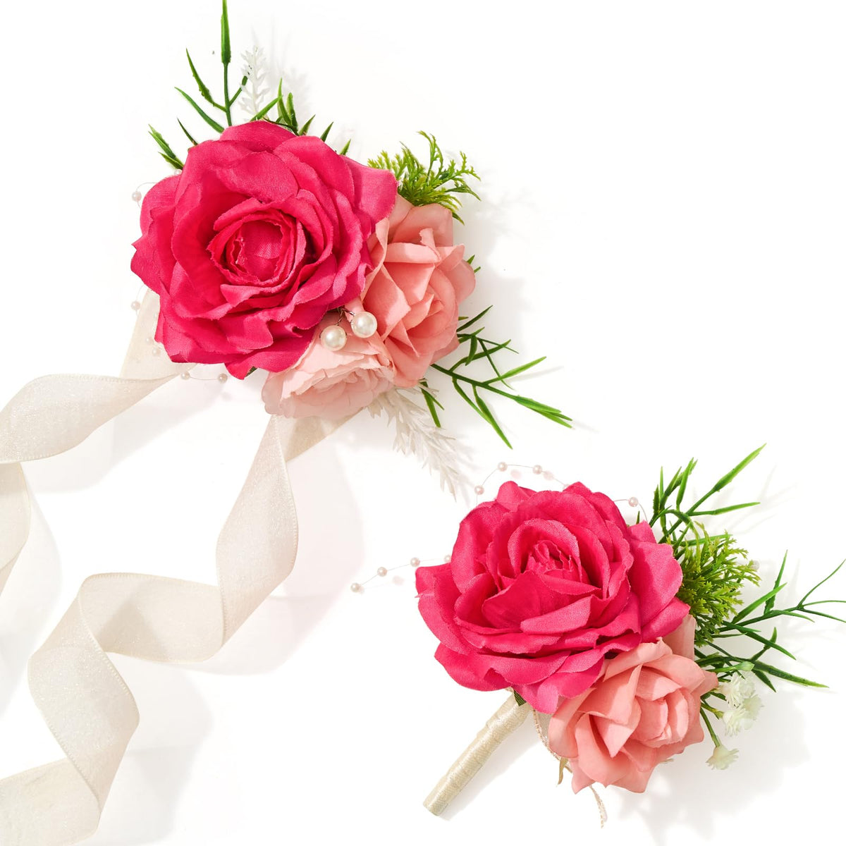 Alecono Burgundy Corsage and Boutonniere Set Red Black Rose Wristlet