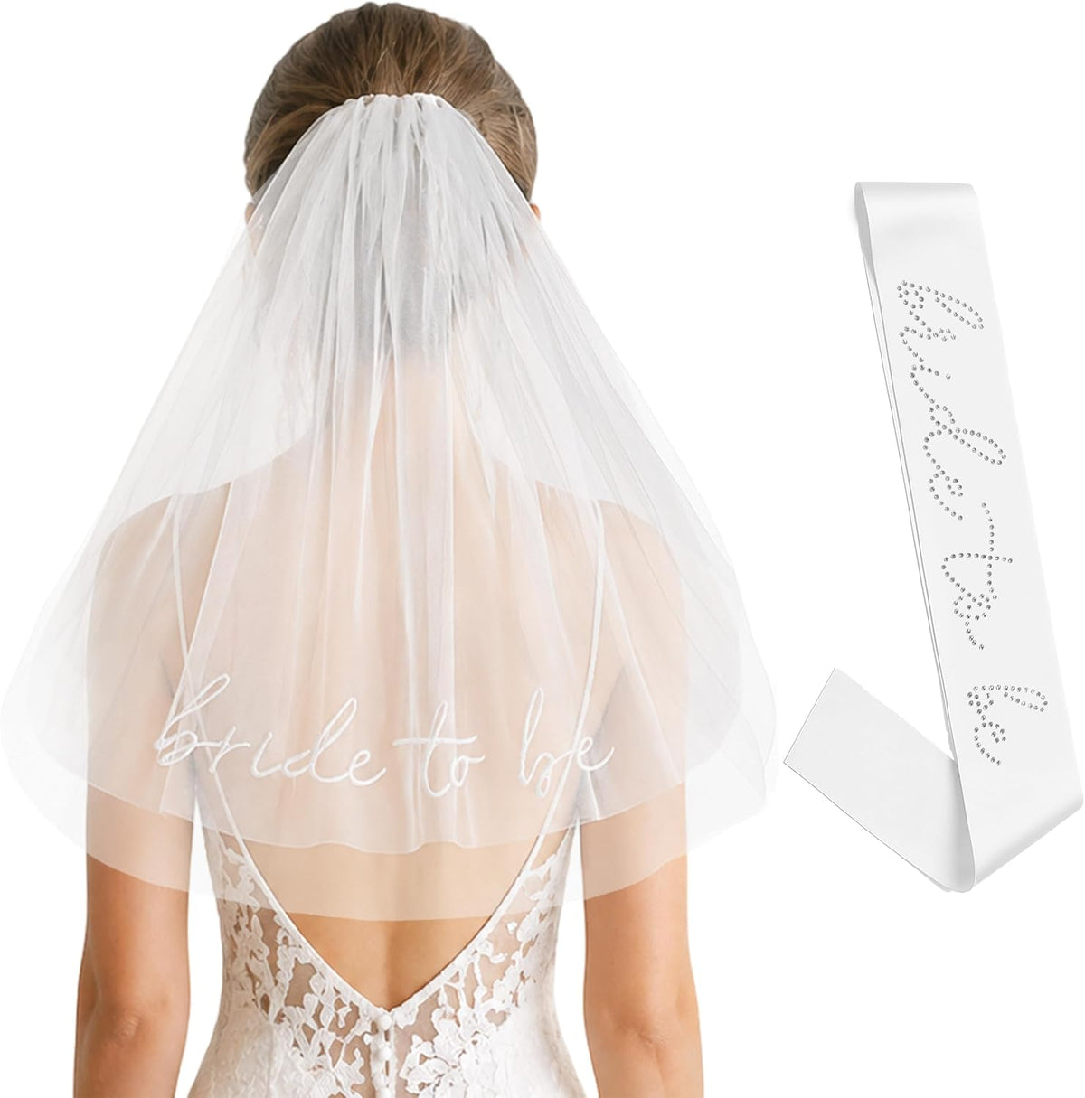 Embroidered Bride To Be Veil and Sash Set, Bachelorette & Hen Party Decor, Engagement Party Favors, Bridal Shower Accessories