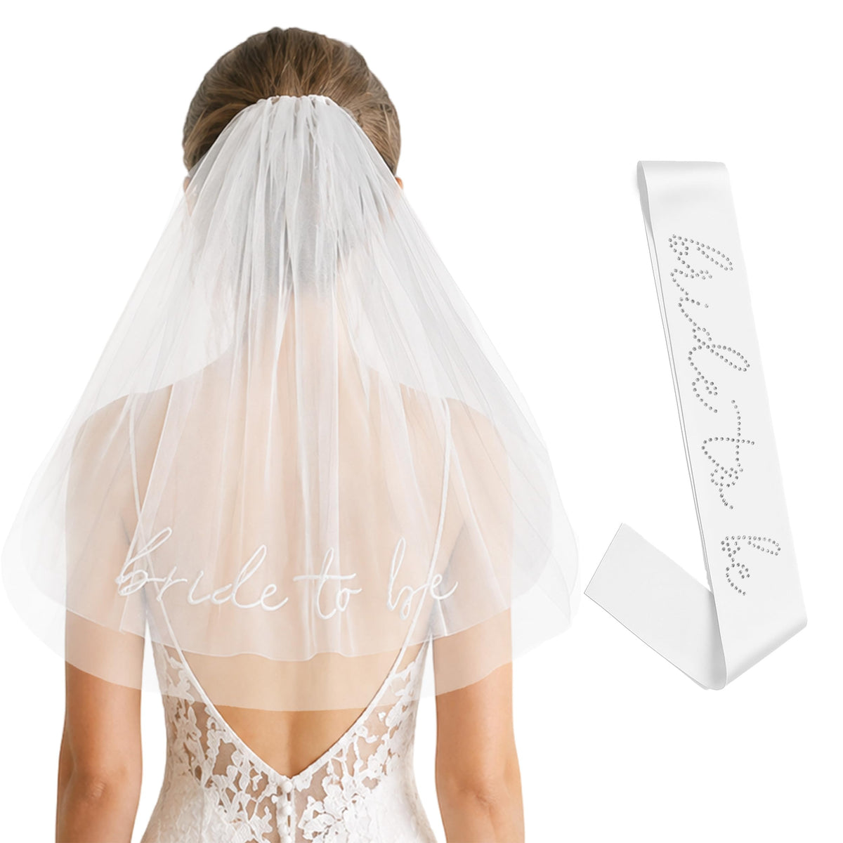 Embroidered Bride To Be Veil and Sash Set, Bachelorette & Hen Party Decor, Engagement Party Favors, Bridal Shower Accessories