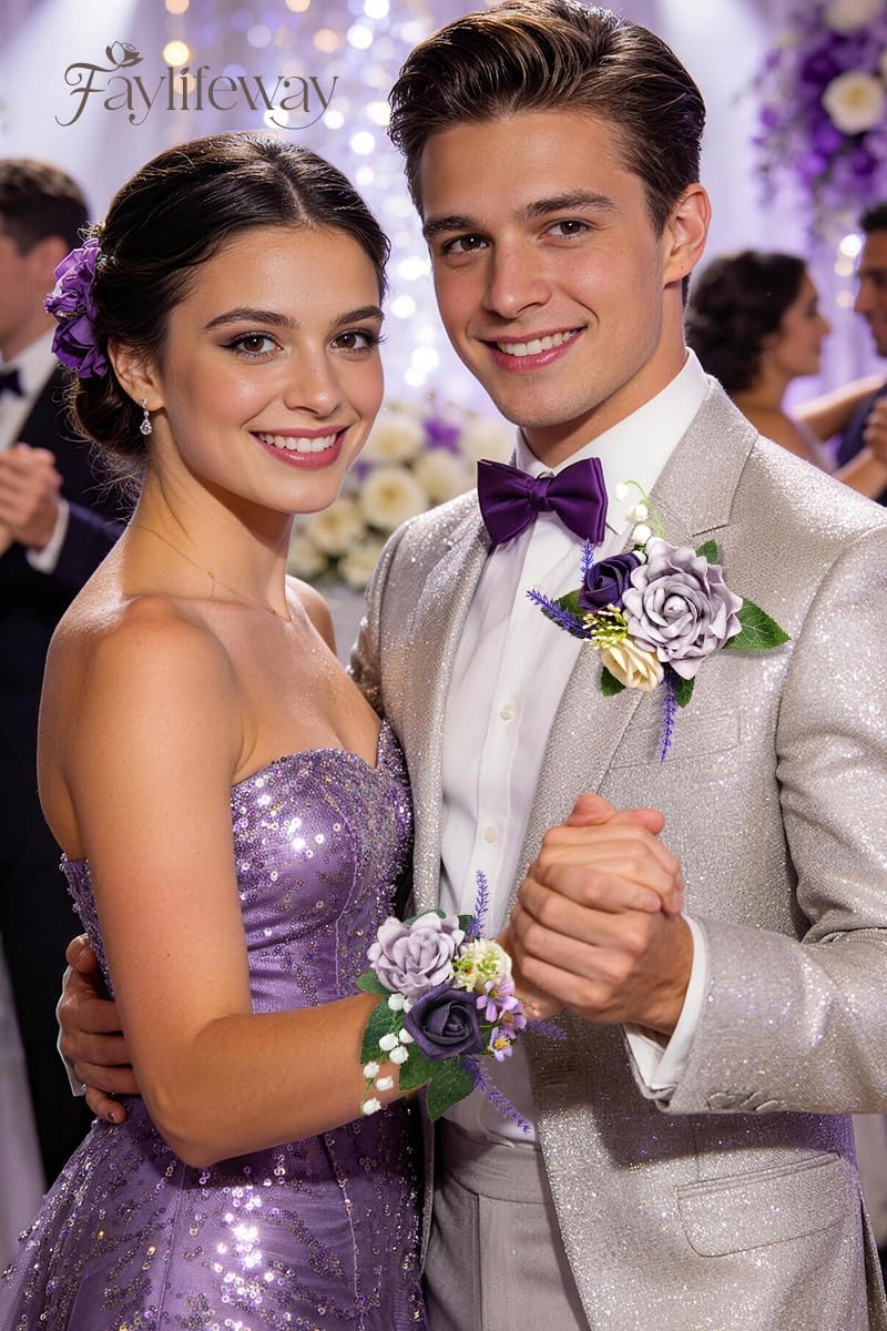 Purple Corsage and Boutonniere Set for Wedding Homecoming Prom