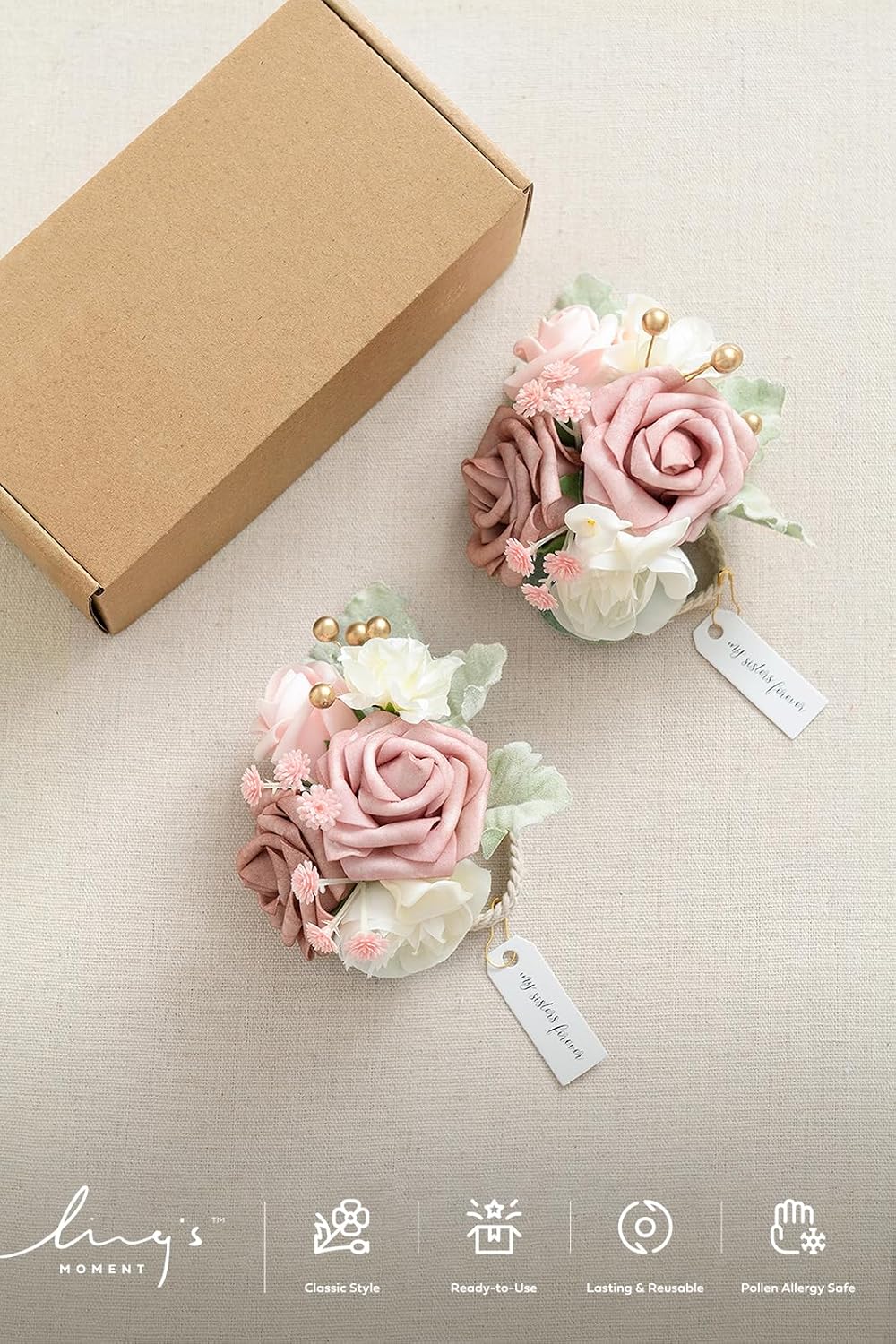 Ling's moment Corsage Wristlet, Wedding Prom Decor, Dusty Rose