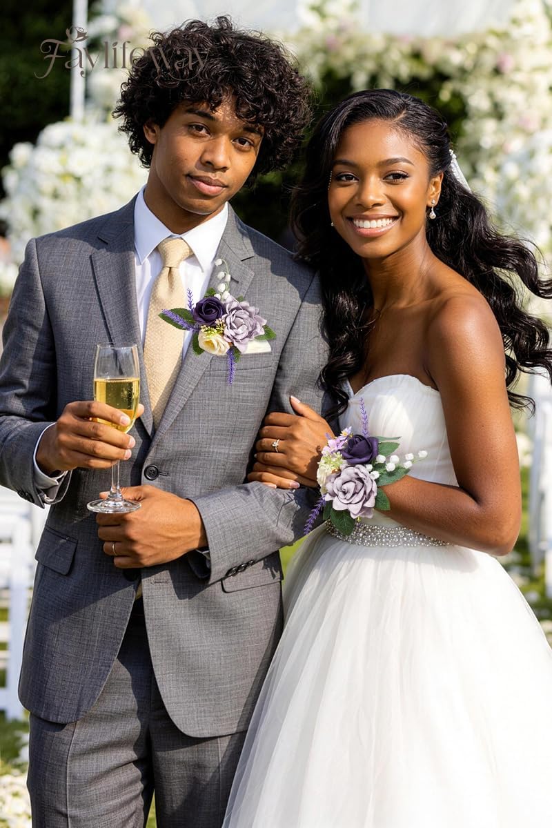 Purple Corsage and Boutonniere Set for Wedding Homecoming Prom