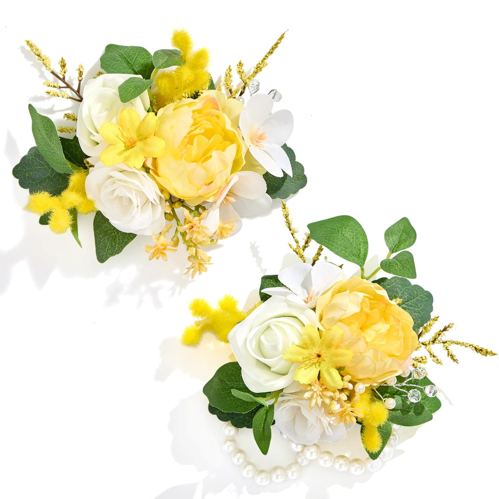 Serwalin 2Pcs Champagne Wrist Corsage Wristlet for Wedding Prom, 6-7Inch