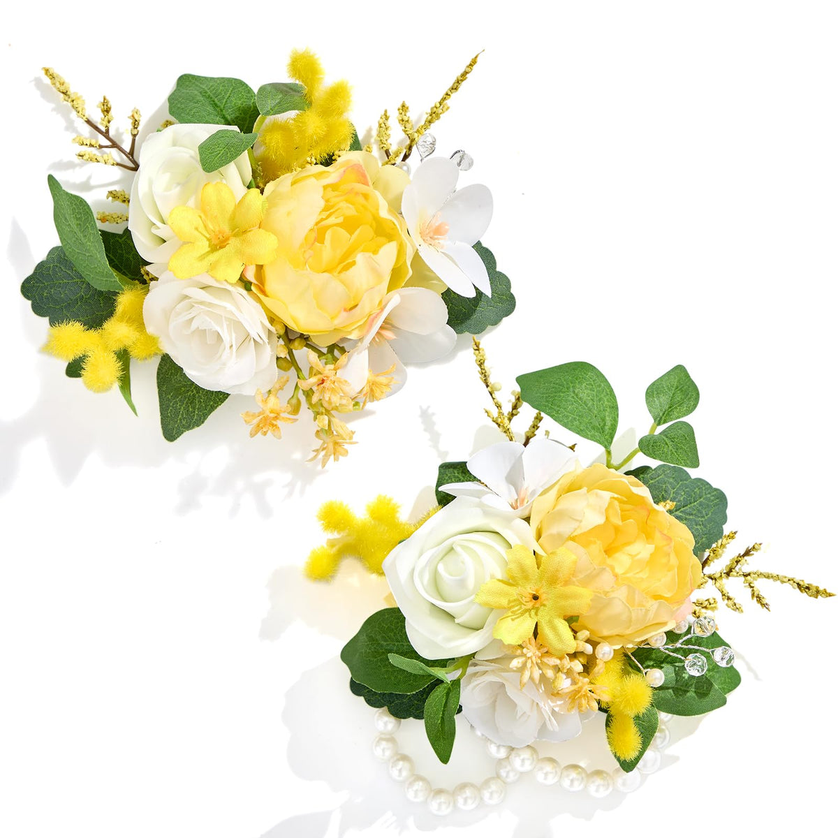 Serwalin 2Pcs Champagne Rose Boutonniere for Men Wedding Prom Party 6-7Inch