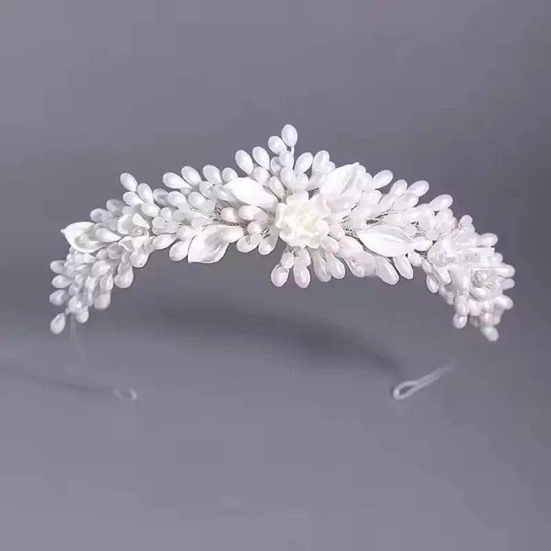 SLBRIDAL Handmade Ins Style Luxury Rhinestone Crystal Porcelain Flower Bridal Tiara Wedding Bridesmaids Crown Women Hair Jewelry