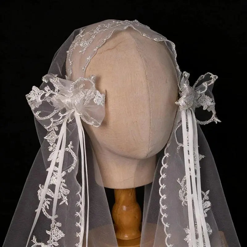 Wedding Bridal Veil Lace Pearl Trim Elegant Bride Headpiece for Wedding Ceremony Bridal Photoshoot,Lightweight Tulle Bridal Veil