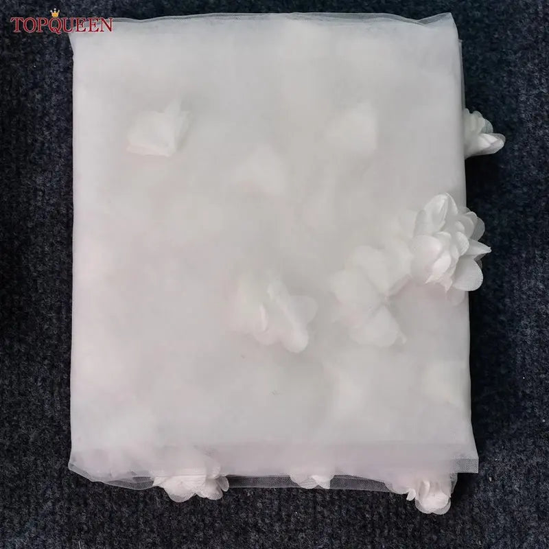 TOPQUEEN V20s 3D Flowers Wedding Veil Luxurious Bridal Veils Wedding Long Veu Bride 5 Meters Cathedral Drop Veil Pure White VEIL