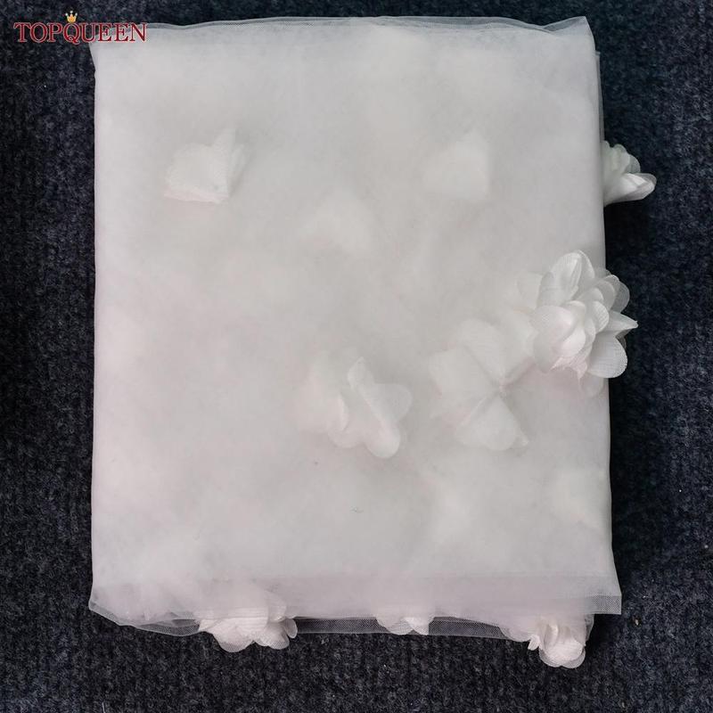 TOPQUEEN V20s 3D Flowers Wedding Veil Luxurious Bridal Veils Wedding Long Veu Bride 5 Meters Cathedral Drop Veil Pure White VEIL