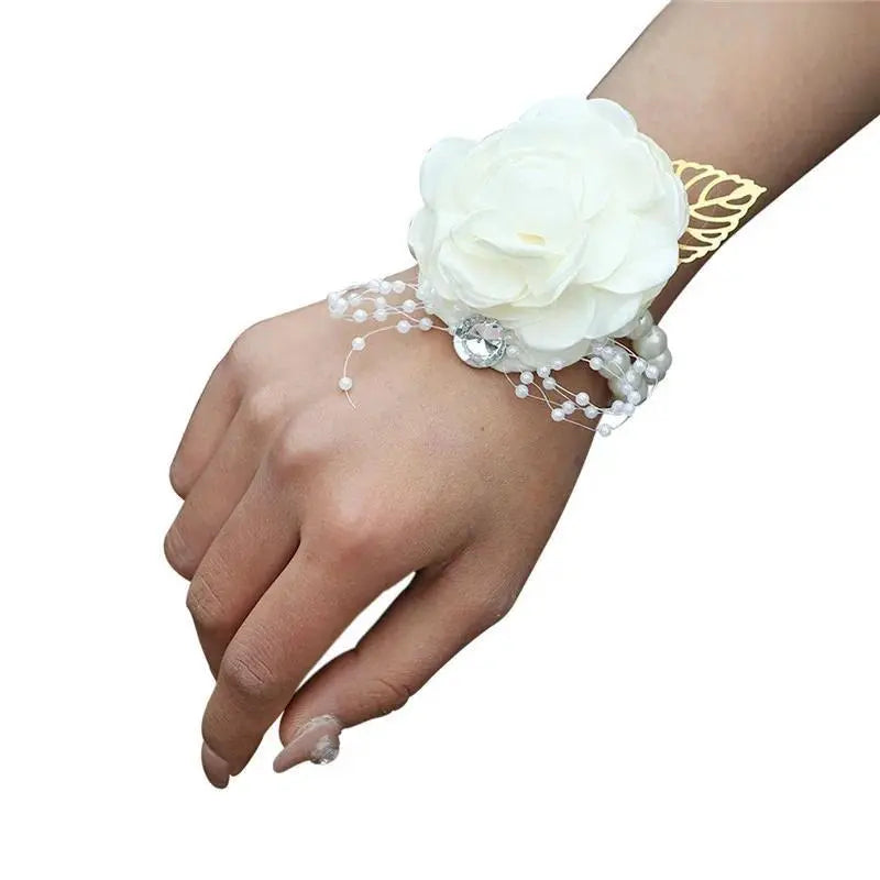 Wedding Wrist Corsage Boutonniere Set for Bride Bridesmaid Man Groom Pink Rose Wedding Flowers Accessories Prom Suit Decorations
