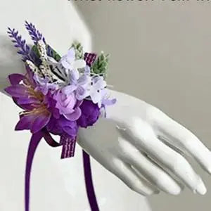 Romantic Chic Purple Handmade Artificial Silk Flower Corsage & Boutonniere Set - Realistic Look, Long-Lasting, All Year Beautiful Romantic Fashion Wrist Bracelet & Brooch Jewelry for Bride, Birthday Gifts, Party Decoration
