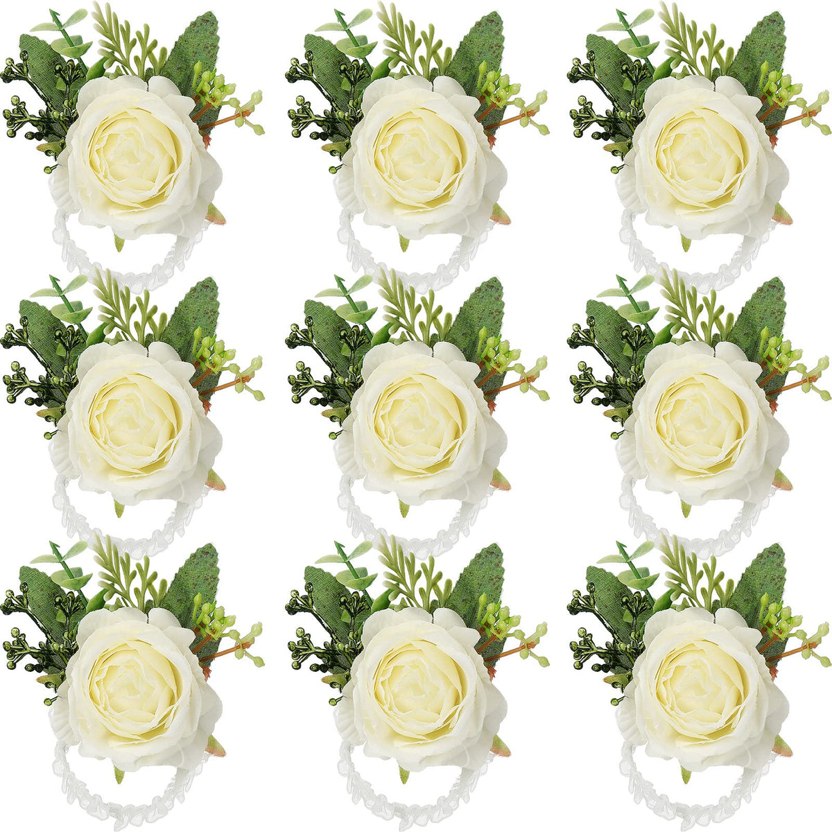 Jexine 12 Pcs Rose Wrist Corsage Bracelet Wedding Bridal, White Elegant