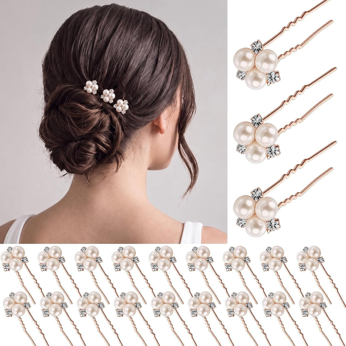 WILLBOND 18 Pcs Pearl Hair Pins Wedding Brides Hair Accessorie,Rose Gold
