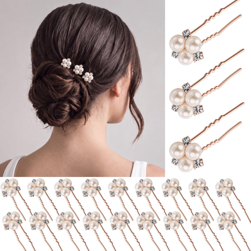 WILLBOND 18 Pcs Pearl Hair Pins Wedding Brides Hair Accessorie,Rose Gold