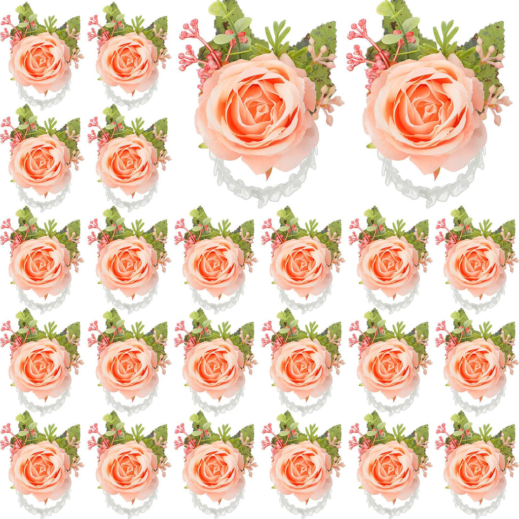 Jexine 12 Pcs Rose Wrist Corsage Bracelet Wedding Bridal, White Elegant