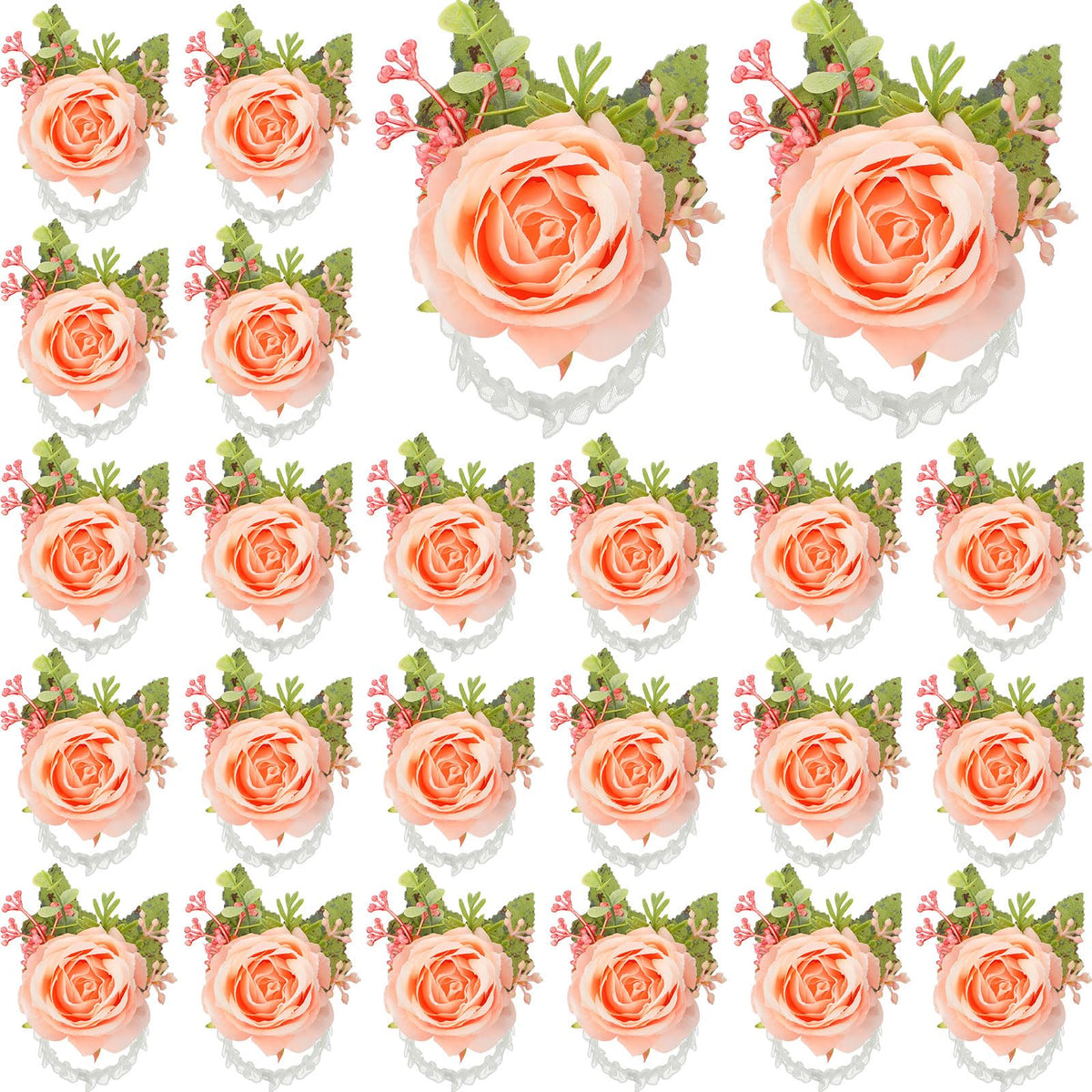 Jexine 12 Pcs Rose Wrist Corsage Bracelet Wedding Bridal, White Elegant