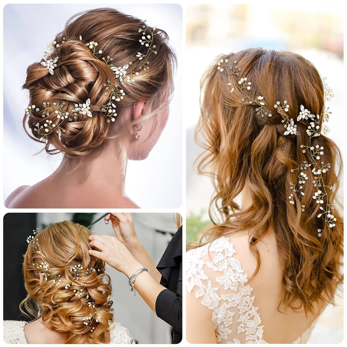 Wedding Hair Bridal Hair Accessories Pieces for Brides Hair Vine Crystal Extra Long Pearl and Beads Bridal Hair Vine Headband Head Pieces for Women and Girls (39inGold, 39in)