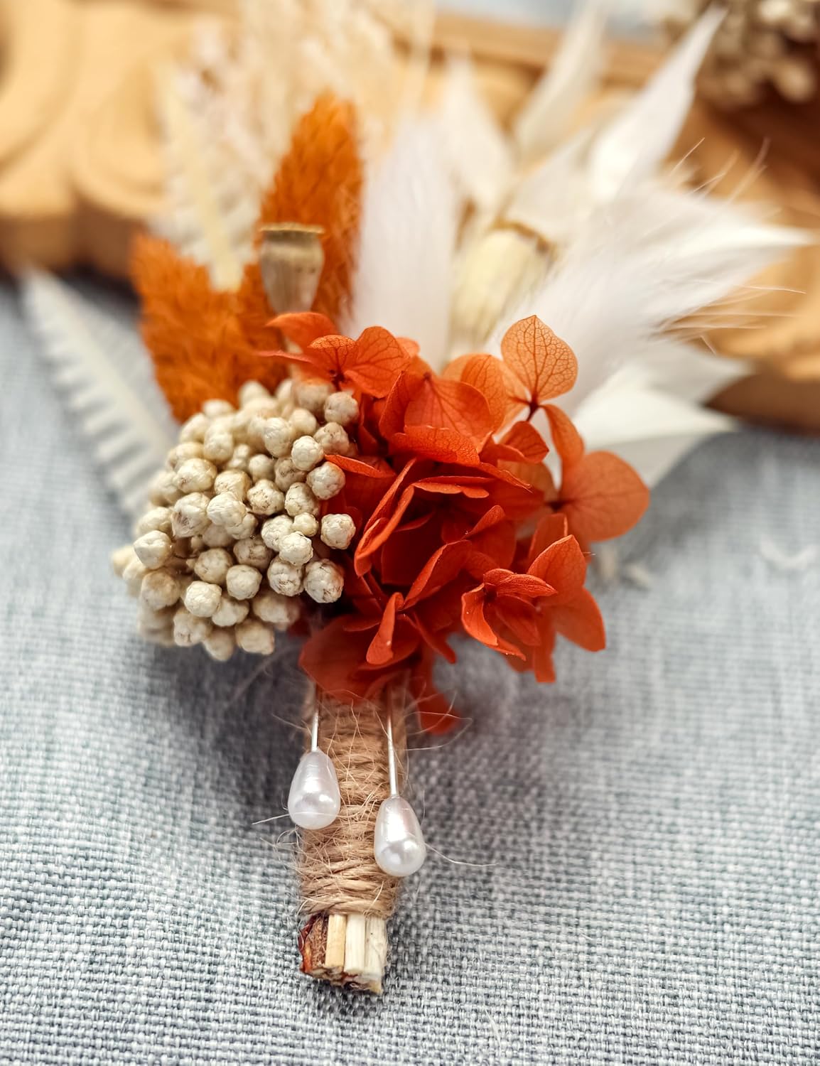 Fall Dried Flower Boutonniere 6-Piece Set for Men's Boho Wedding Boutonniere,Rustic Groom Best Man Anniversary Decoration (Terracotta)