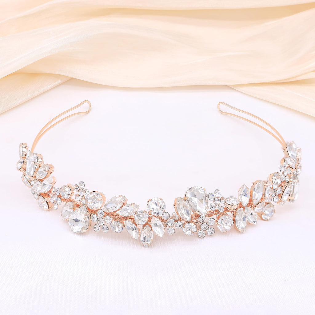 Oriamour Crystal Wedding Headbands Handmade Bridal Headpieces For Bride Wedding Hair Accessories For Bridesmaids Prom Party (Silver)