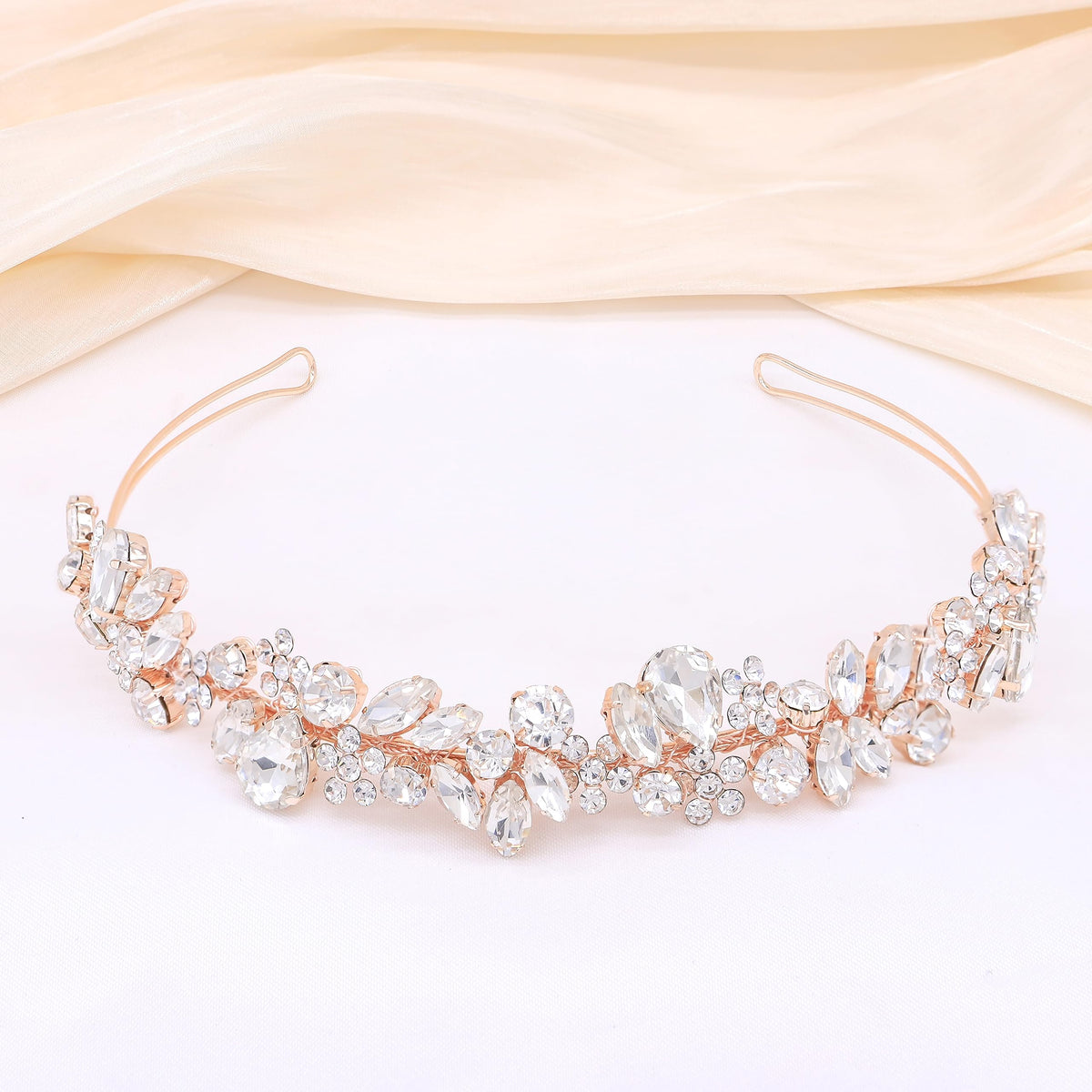 Oriamour Crystal Wedding Headbands Handmade Bridal Headpieces For Bride Wedding Hair Accessories For Bridesmaids Prom Party (Silver)