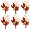 Fall Dried Flower Boutonniere 6-Piece Set for Men's Boho Wedding Boutonniere,Rustic Groom Best Man Anniversary Decoration (Terracotta)