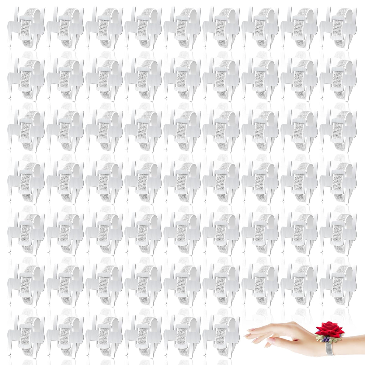 HIONXMGA Corsage Wristlet Band 16 Pcs Silver Wrist Corsage Bracelets Bands