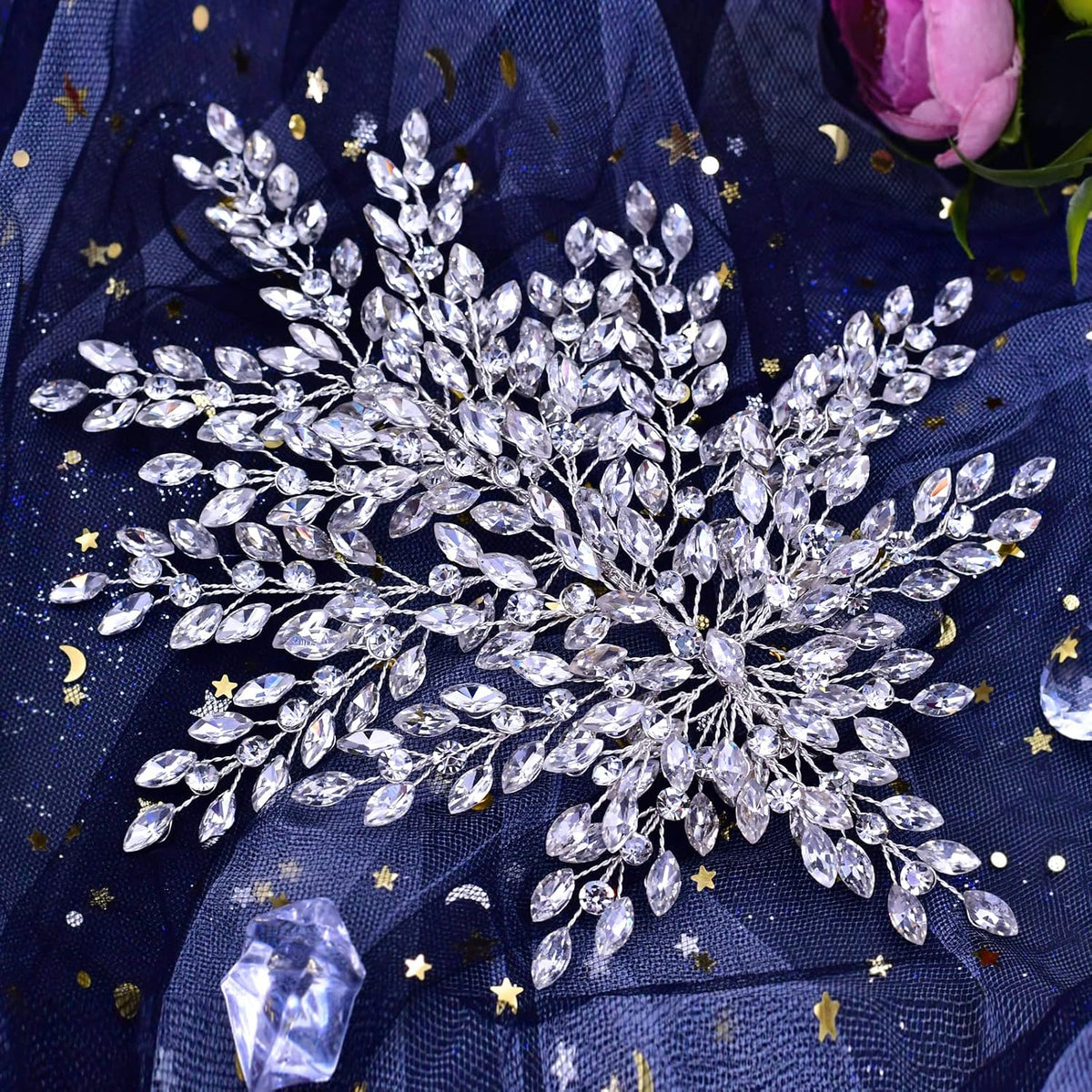 TRiXY Wedding Headband Bridal Hair Pieces Rhinestone Hair Accessories for Brides and Bridesmaids Party Headpieces for Women Silver HP438