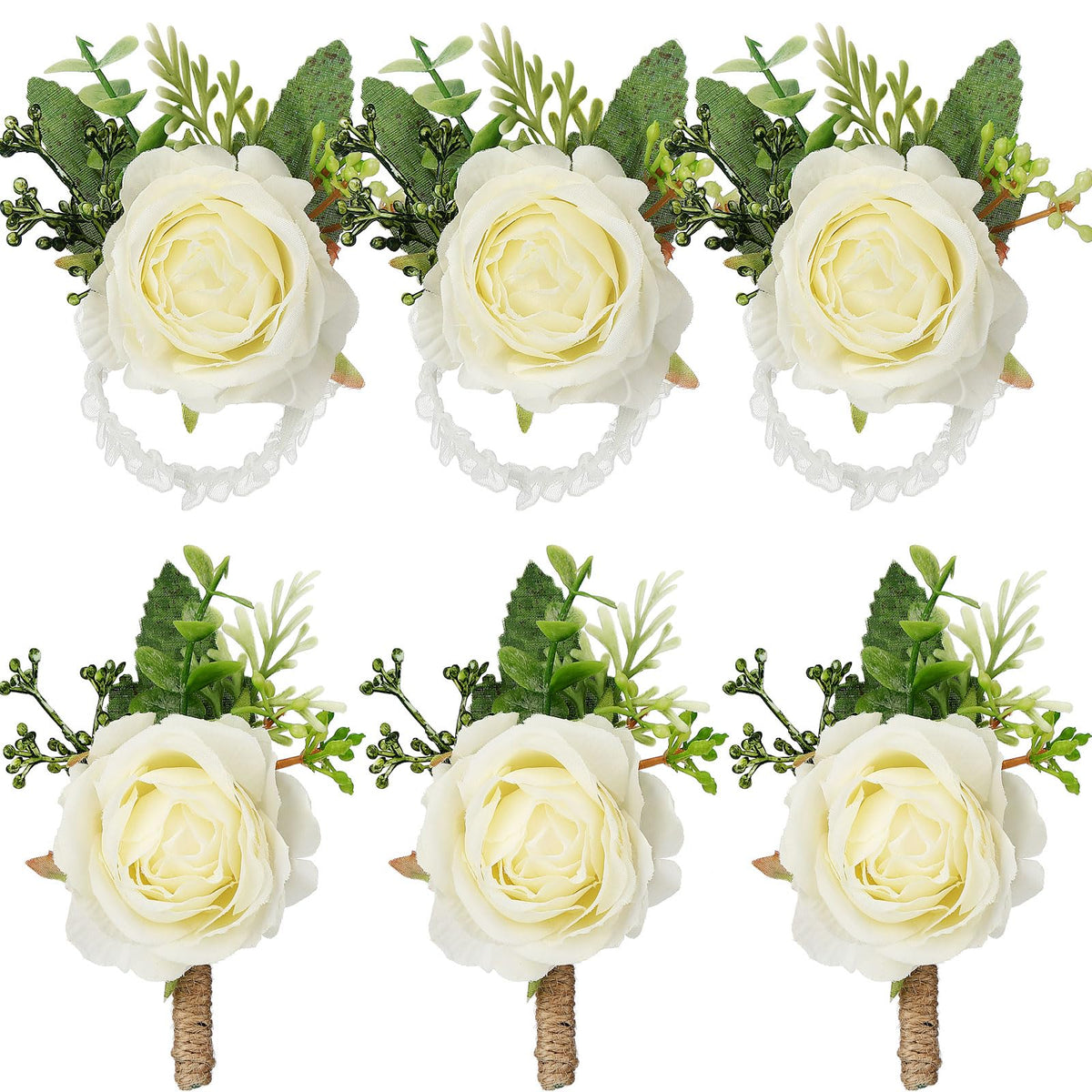 Sherr 20 Pcs Rose Corsage and Boutonniere Set for Wedding, White