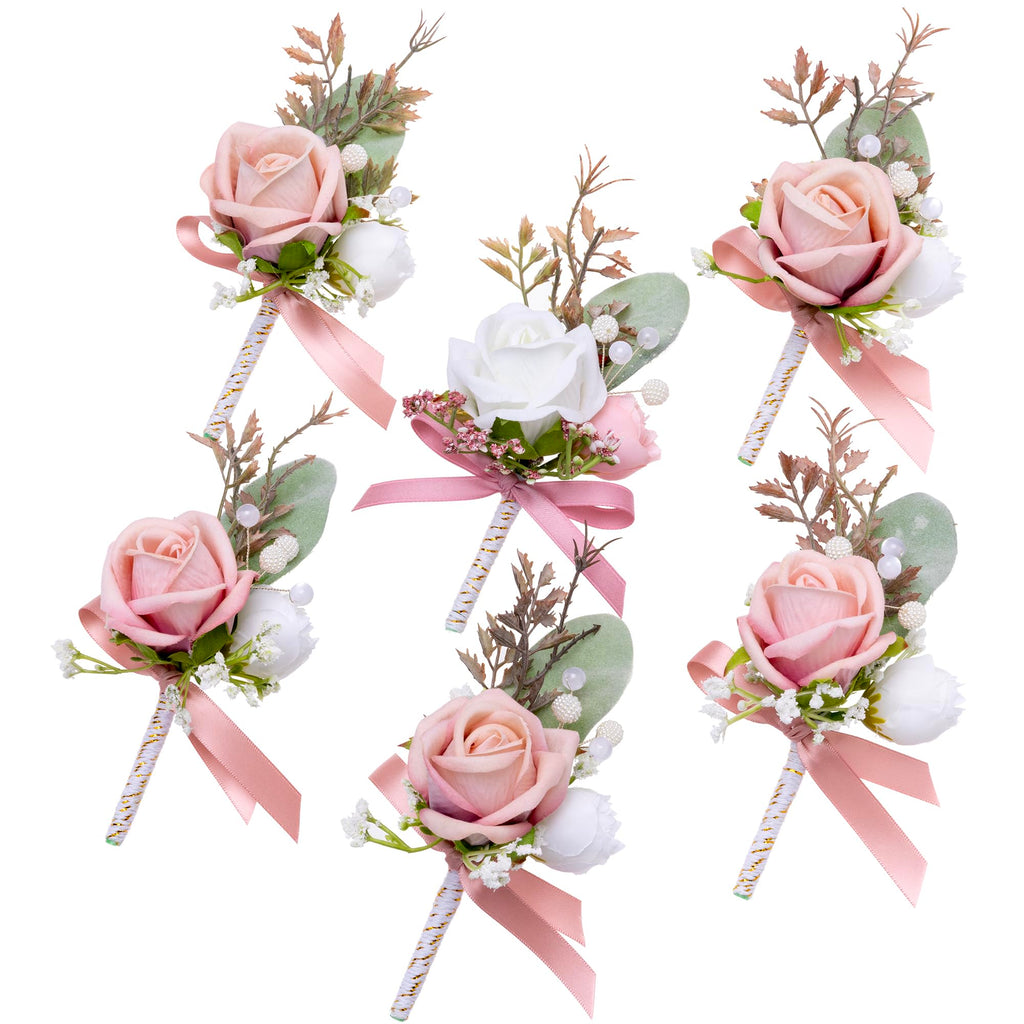 Fnize Champagne Boutonniere for Men Set of 6 Groom Groomsmen Wedding Flower