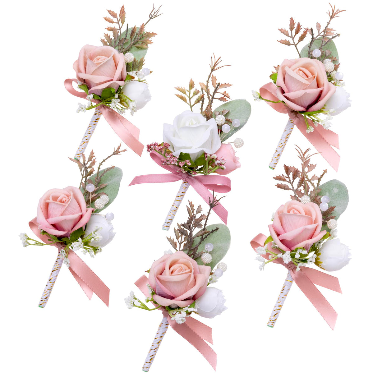 Fnize Champagne Boutonniere for Men Set of 6 Groom Groomsmen Wedding Flower
