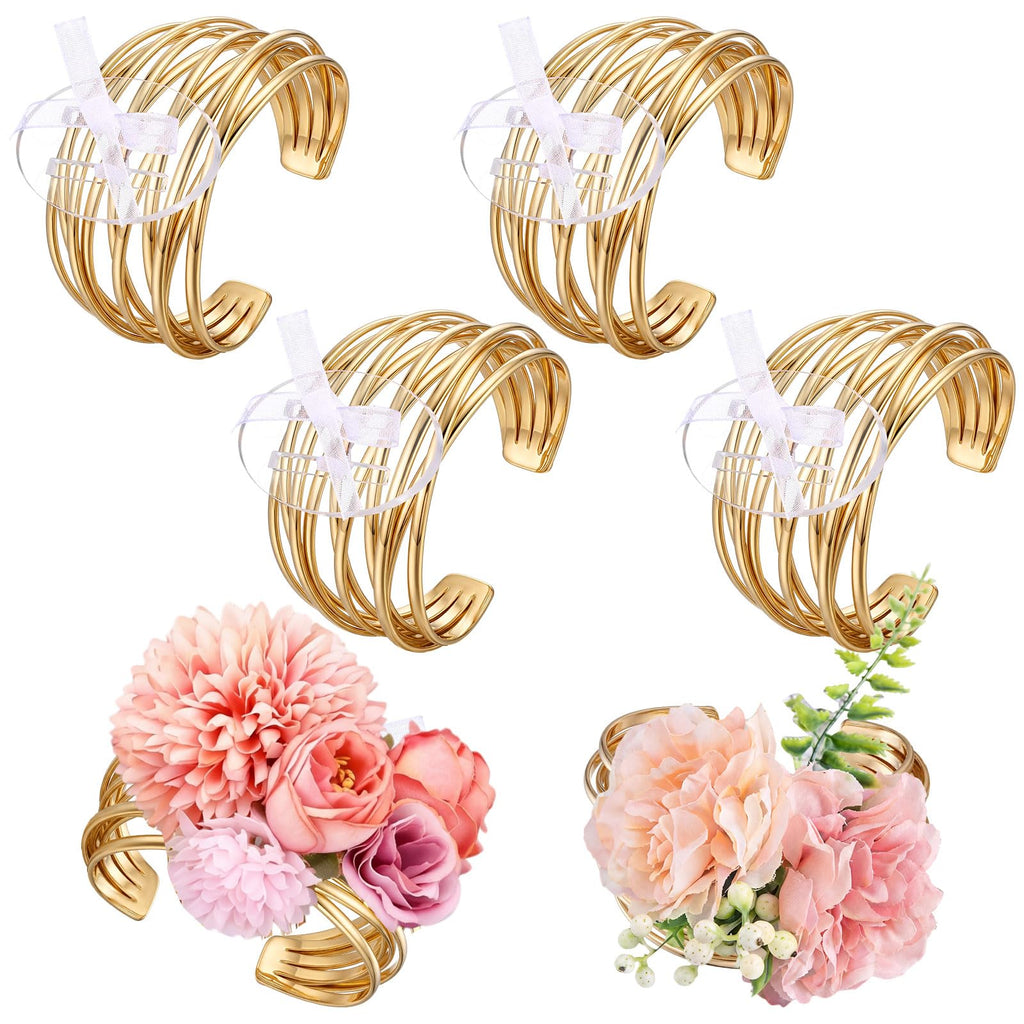 Hotop 4 Set Gold Hammered Wrist Corsage Bracelets Stackable Cuff