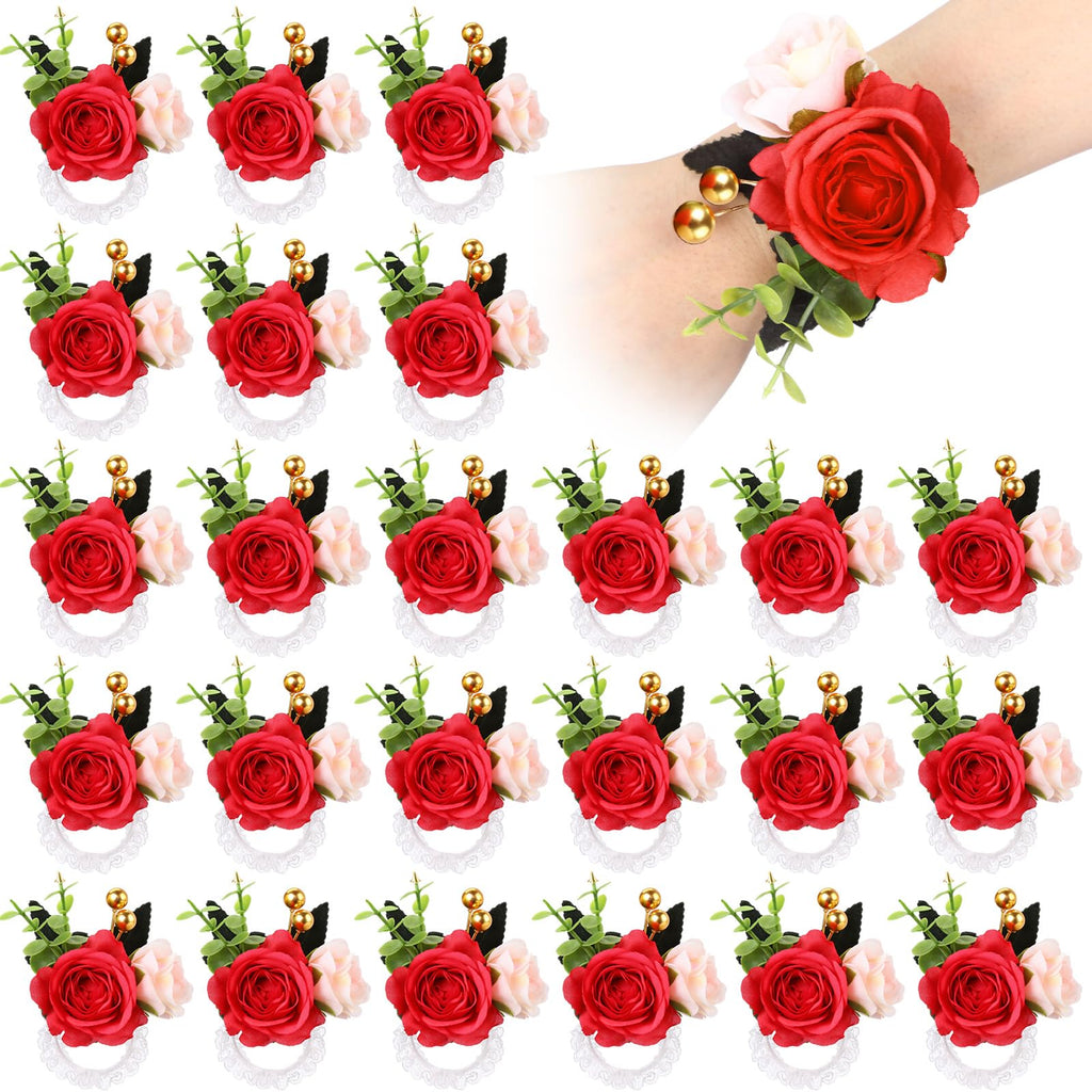 Sherr 24 Pcs Corsage Wristlet for Wedding Bridesmaid Women, White